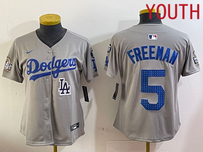 Youth Los Angeles Dodgers #5 Freeman Grey Game 2024 Nike MLB Jersey style 1205->youth mlb jersey->Youth Jersey